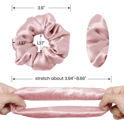 LilySilk Silk Hair Scrunchies - 100% Mulberry Silk, No Hair Damage, 2 Pack (Black & Rosy Pink)