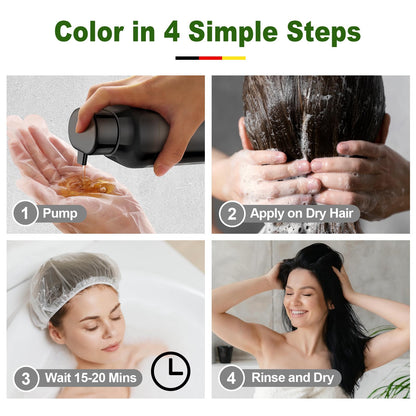 Limer Hair Dye Shampoo Natural Black – 3-in-1 Gray Coverage, Ammonia-Free Herbal Color Shampoo (460 ml)