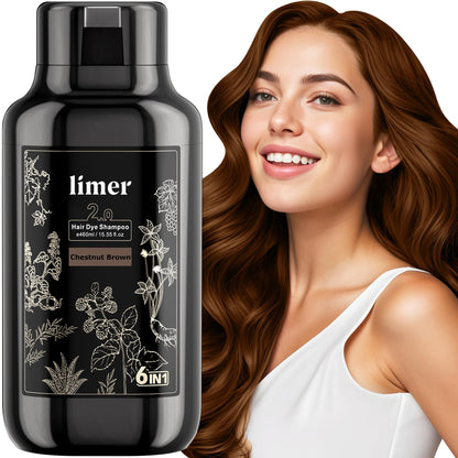 Limer Hair Dye Shampoo Chestnut Brown – 6-in-1 Ammonia-Free, 460ml