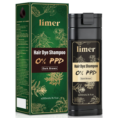 Limer Hair Dye Shampoo Dark Brown - PPD-Free & Ammonia-Free, 6-in-1 Herbal Color for Gray Coverage (6.76 fl oz/200 ml)