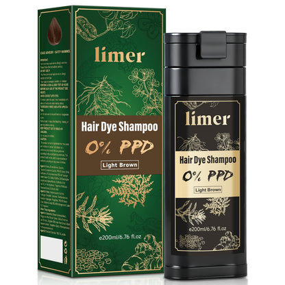 Limer Hair Dye Shampoo Light Brown – PPD-Free, Ammonia-Free, 6-in-1 Herbal Color (200ml)