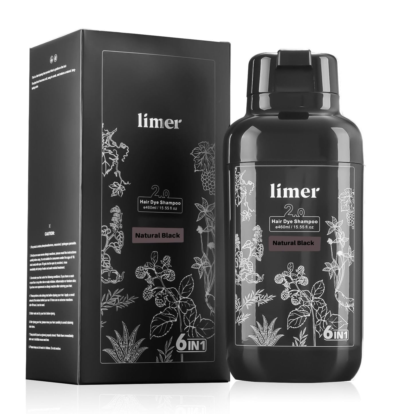 Limer Hair Dye Shampoo Natural Black – 3-in-1 Gray Coverage, Ammonia-Free Herbal Color Shampoo (460 ml)
