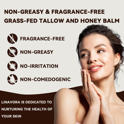 Linavora Tallow and Honey Balm – Natural Moisturizer with Grass-Fed Tallow, Honey & Vitamin E (Unscented) 4oz