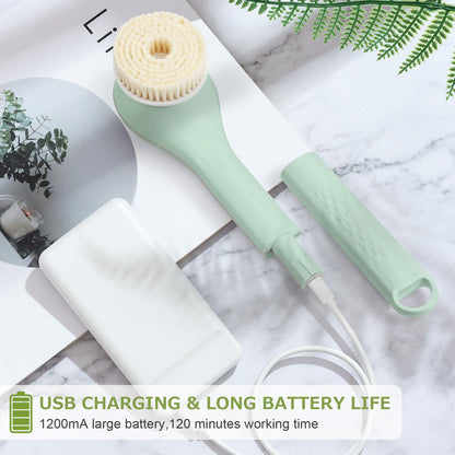 LINGSFIRE Electric Body Bath Brush – 6 Heads, 14.5" Handle, IPX7 Waterproof, Rechargeable