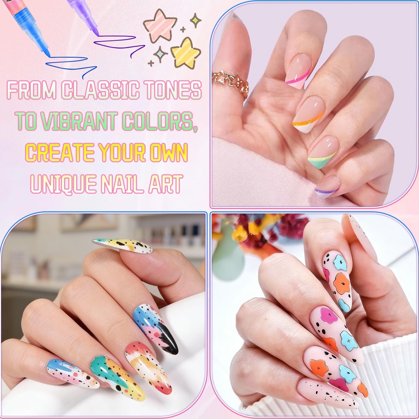 Linyuant 12 Colors Nail Art Pens Set | 3D Nail Polish Pens, Quick Dry