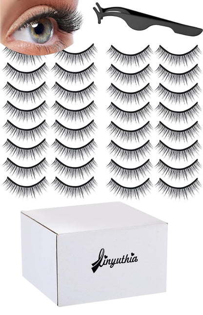 Linyuthia 16 Pair Reusable Self-Adhesive Eyelashes – Natural Look, Waterproof