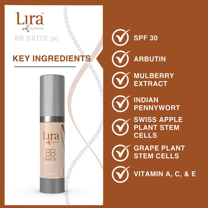 Lira Clinical BB Brite 30 - SPF 30 Tinted BB Cream with PSC & Vitamins | Full Coverage