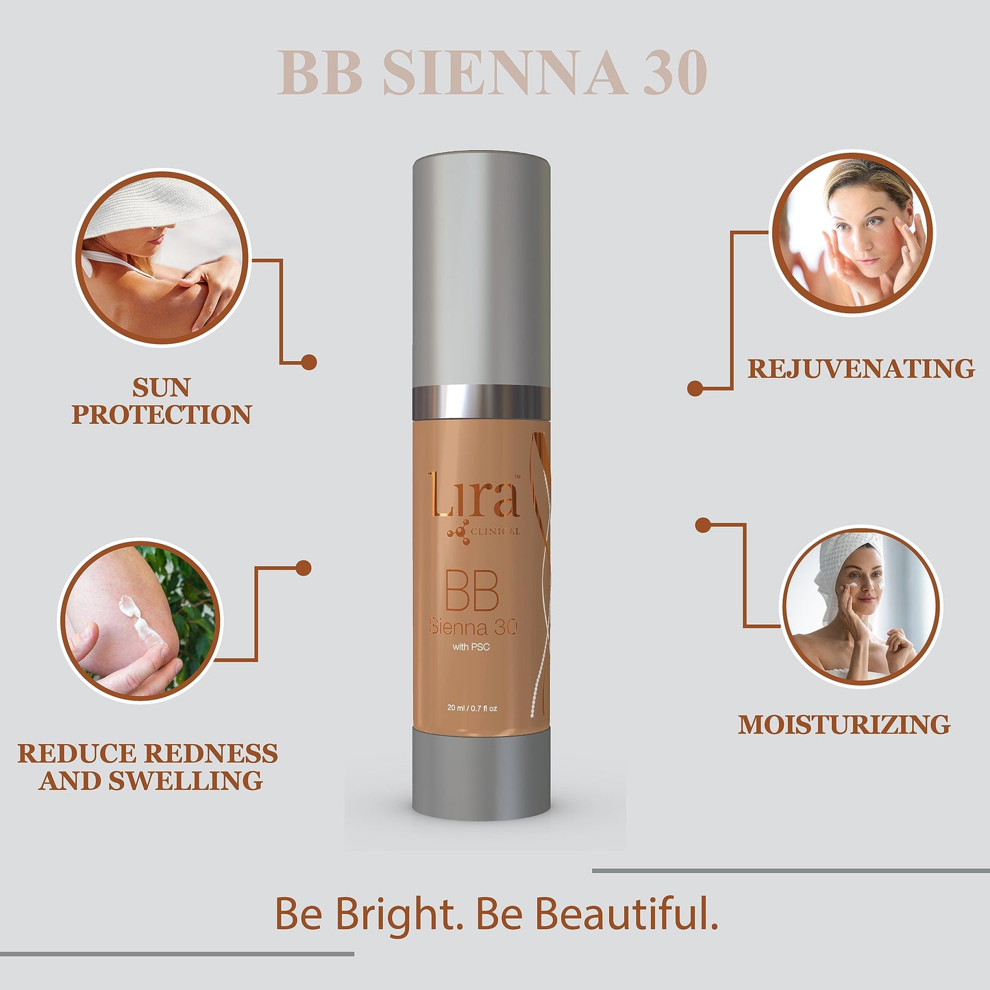Lira Clinical BB Cream SPF 30 | Full Coverage Tint in Sienna 30
