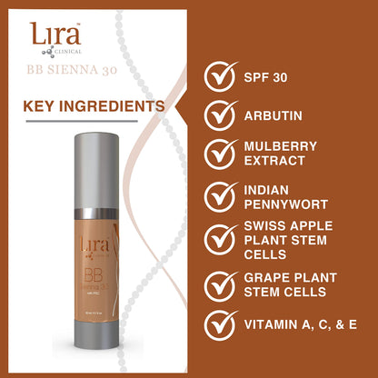 Lira Clinical BB Cream SPF 30 | Full Coverage Tint in Sienna 30