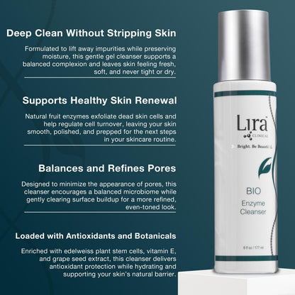 Lira Clinical BIO Enzyme Cleanser for Oily Skin — Papaya Enzyme Gel Face Wash & Hydrophilic Exfoliator, 6 Oz