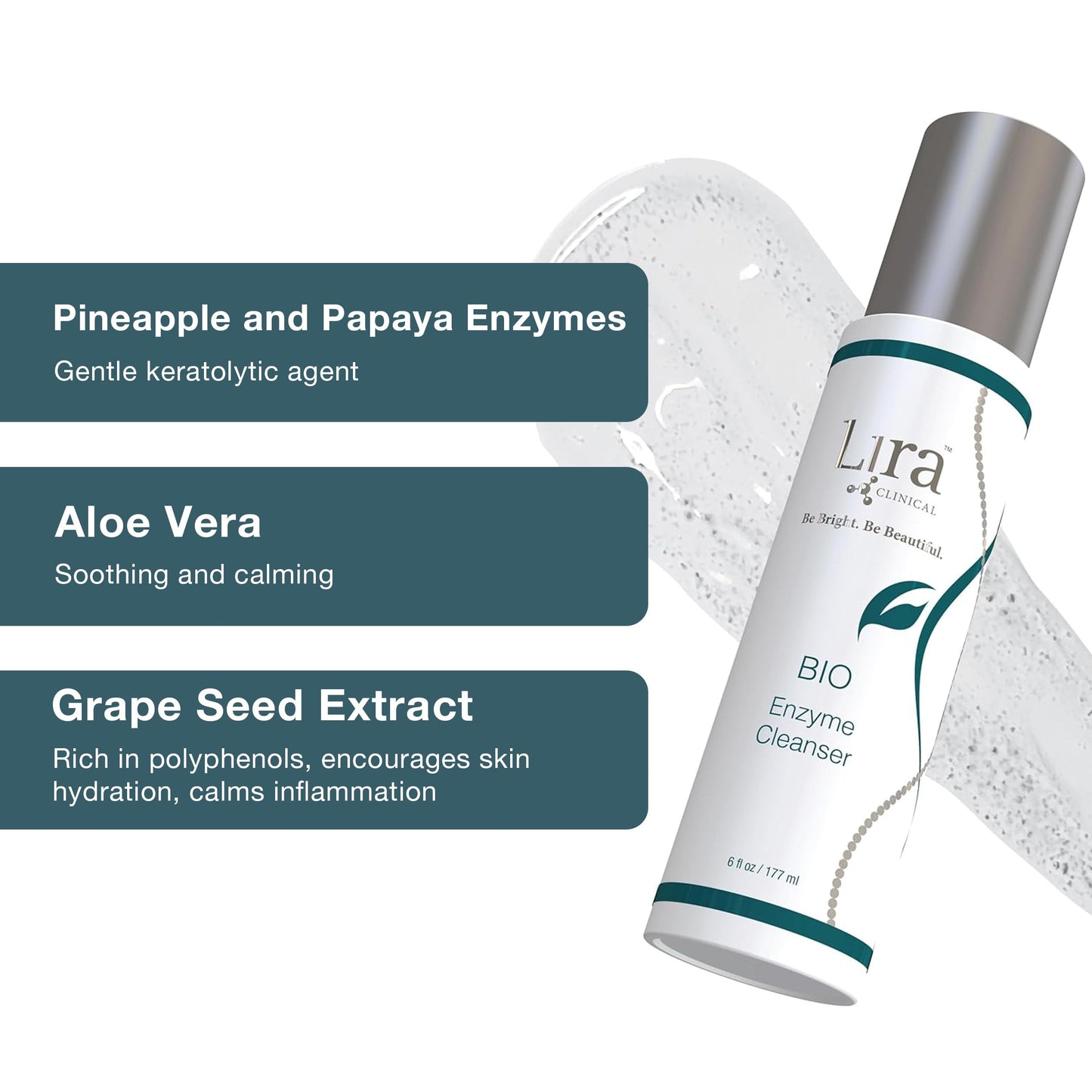 Lira Clinical BIO Enzyme Cleanser for Oily Skin — Papaya Enzyme Gel Face Wash & Hydrophilic Exfoliator, 6 Oz