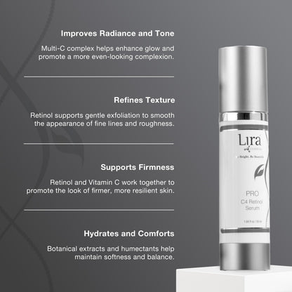 Lira Clinical Pro C4 Retinol Serum – Vitamin C + Plant Stem Cells for Brightening & Acne-Prone Skin