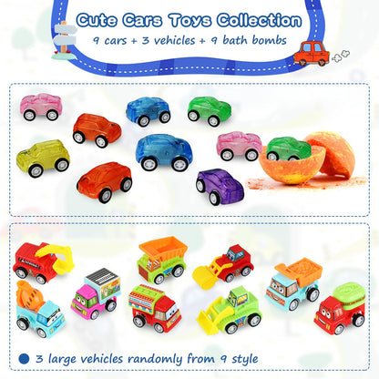 Lisotera Kids Bath Bombs with Toys Inside – 9-Piece Set with Cars & Vehicles