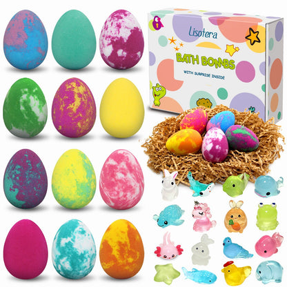 Lisotera Dino Egg Bath Bombs with Toys – 12Pcs Kids Gift Set