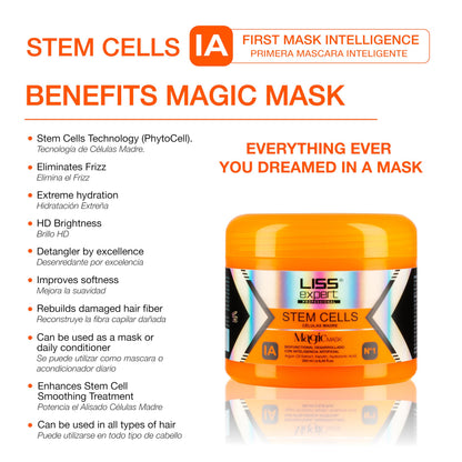 Liss Expert Stem Cells Smoothing Treatment & Magic AI Mask Set – 8.45 oz Each | Hyaluronic Acid, Collagen, Argan Oil & Keratin