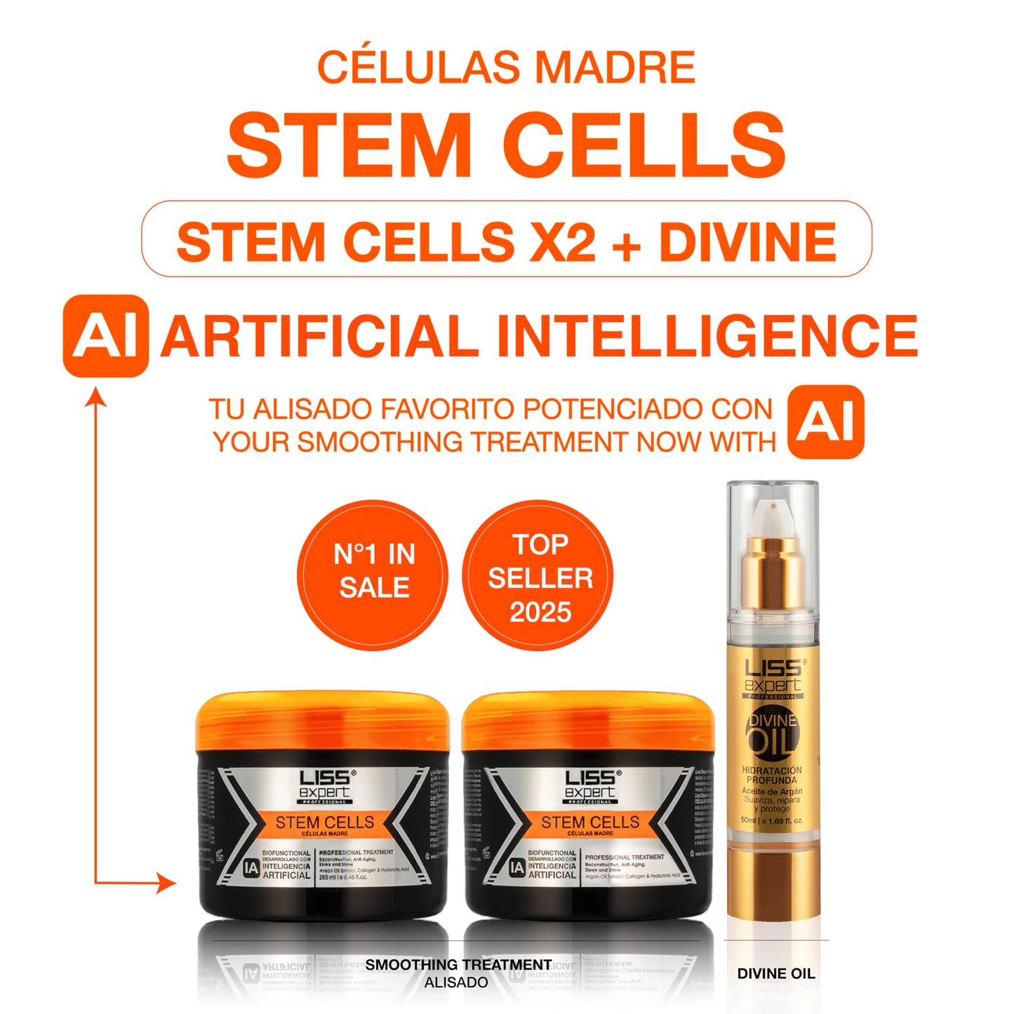 Liss Expert Hair Treatment Set – Stem Cells Express & Divine Oil 1.69 oz, Organic Smoothing Treatment 500 ml