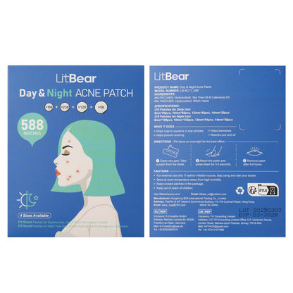LitBear Acne Pimple Patches – Day & Night, 4 Sizes, 588 Dots