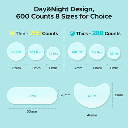LitBear Pimple Patches – 600 Count Day & Night Hydrocolloid Acne Patches (5 Sizes)