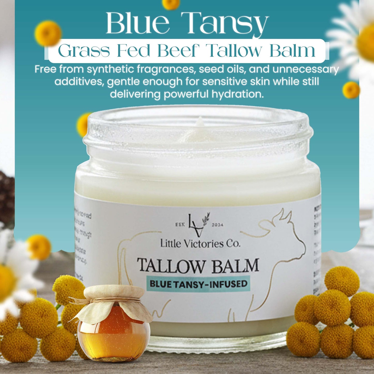 Little Victories Co. 2.0 fl oz Beef Tallow Honey Balm with Blue Tansy – All‑Over Skin Moisturizer