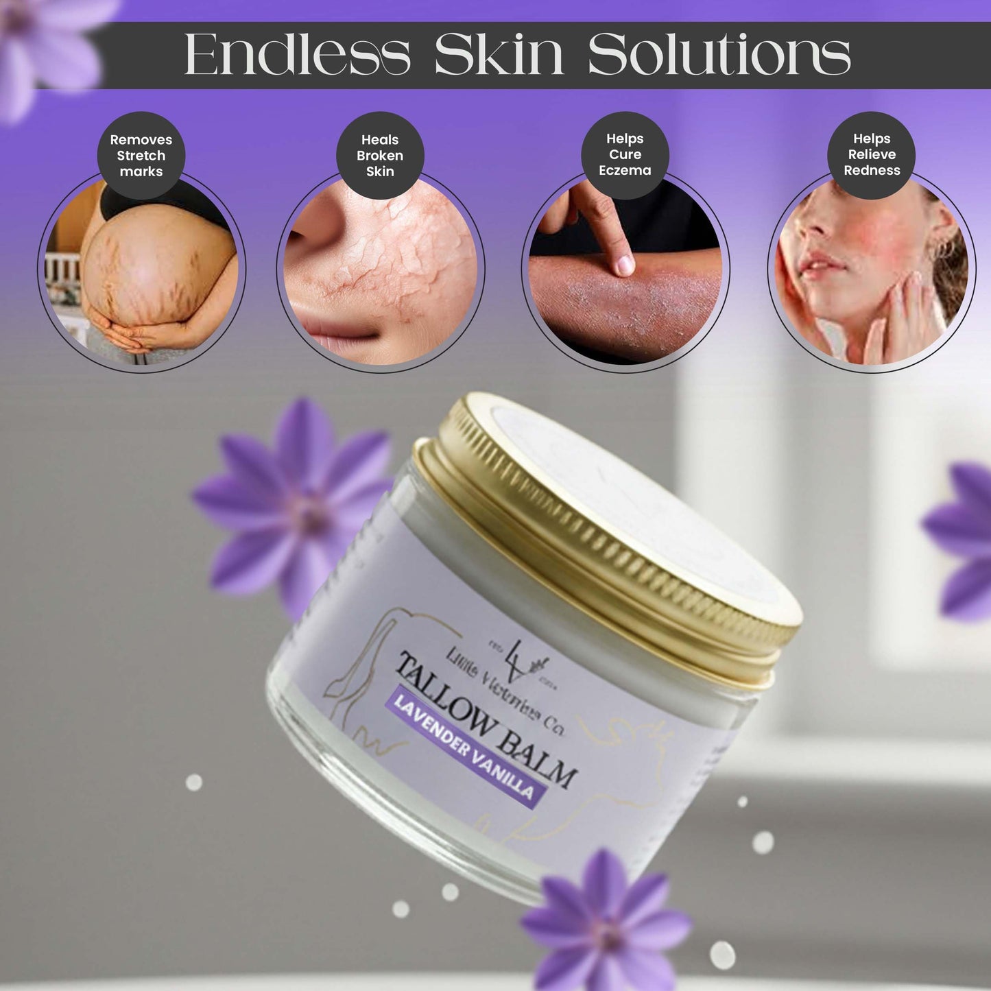 Little Victories Co. 2.0 fl oz Grass-Fed Beef Tallow & Honey Balm – Lavender Vanilla Skin Moisturizer