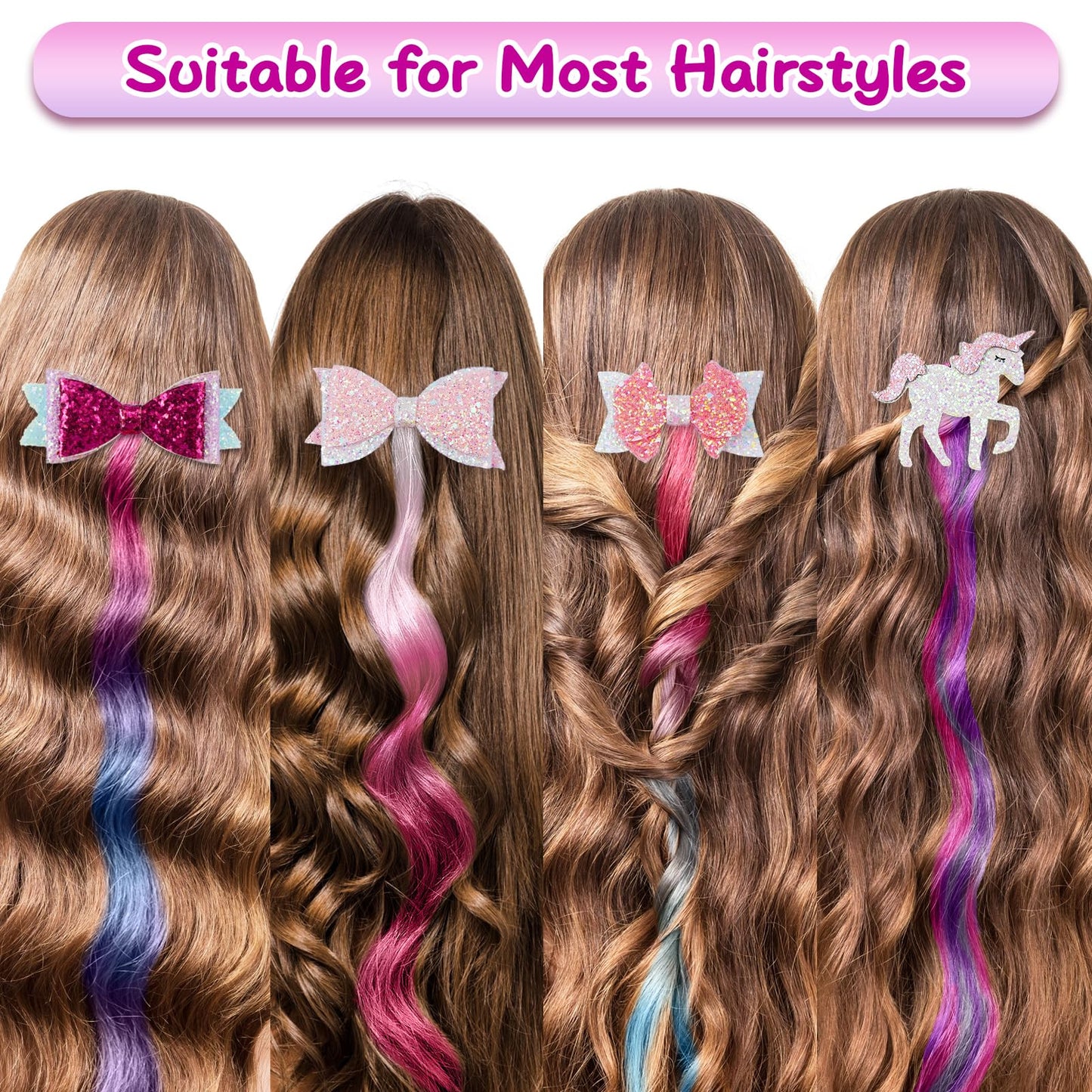 Little World 6-Piece Unicorn Hair Clips for Girls – Gradient Rainbow Bows