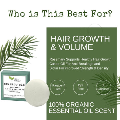 Liv Nature Shampoo Bar | Growth & Volume for Thin Hair | Rosemary, Biotin & Castor Oil | Handmade in USA
