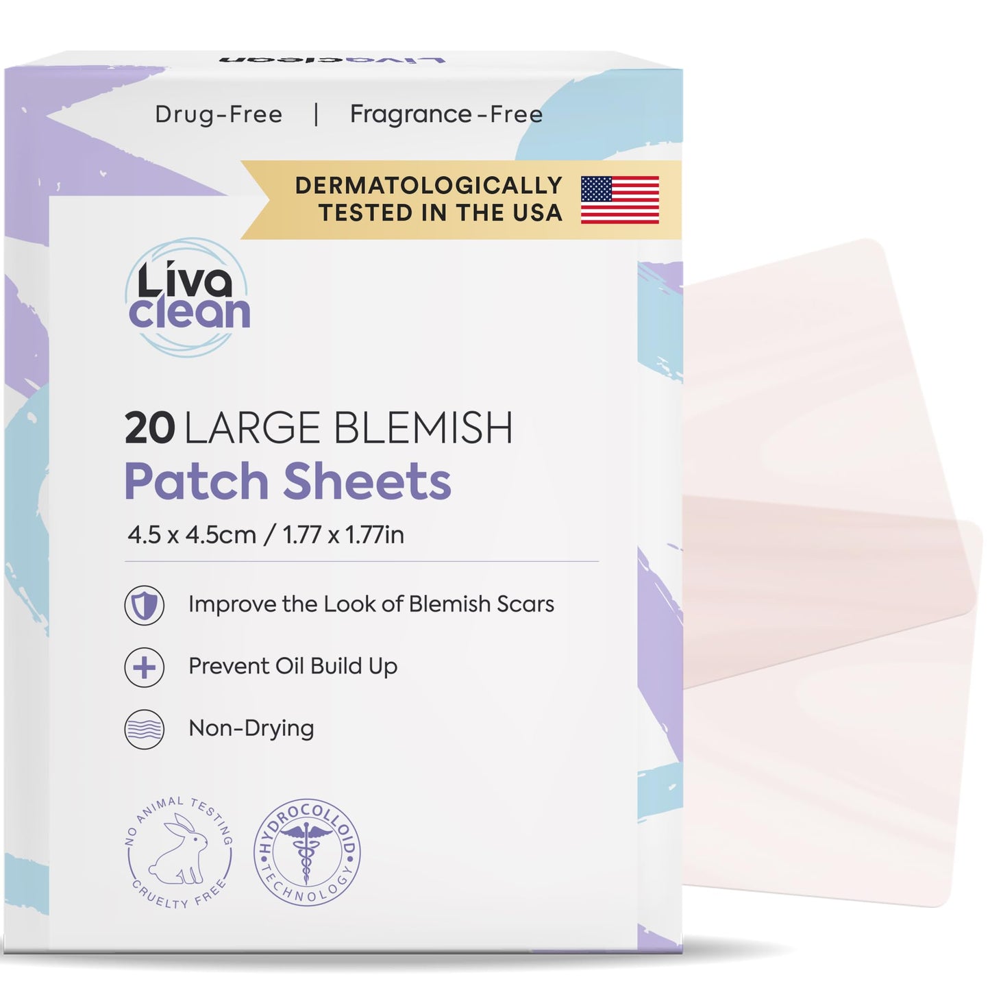 LivaClean 20CT Large Hydrocolloid Acne Patches – XL Pimple Patches for Nose & Face