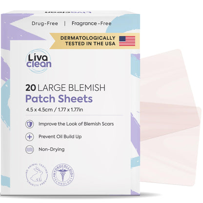 LivaClean 20CT Large Hydrocolloid Acne Patches – XL Pimple Patches for Nose & Face