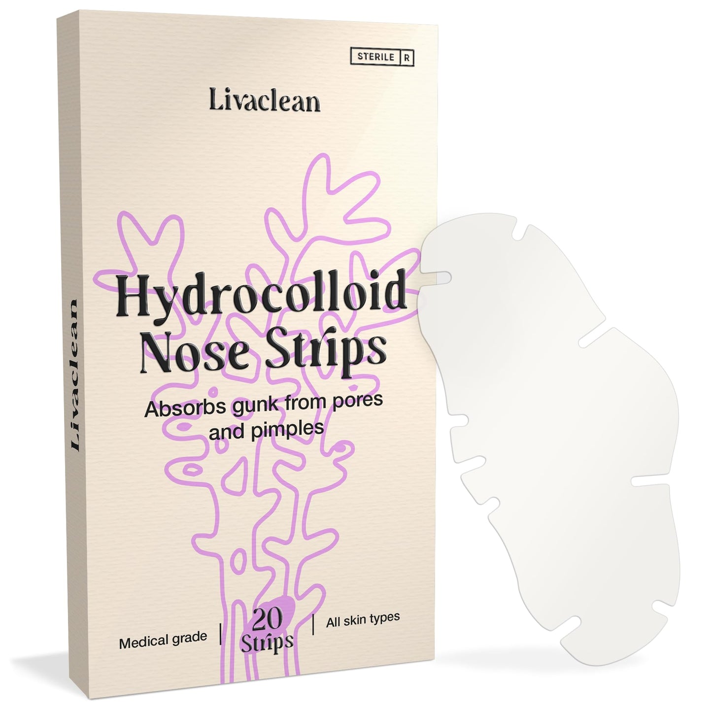 LivaClean 20-Count Nose Pore Strips | Hydrocolloid Pore Patches for Pimples & Oily Skin