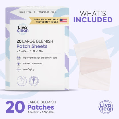 LivaClean 20CT Large Hydrocolloid Acne Patches – XL Pimple Patches for Nose & Face