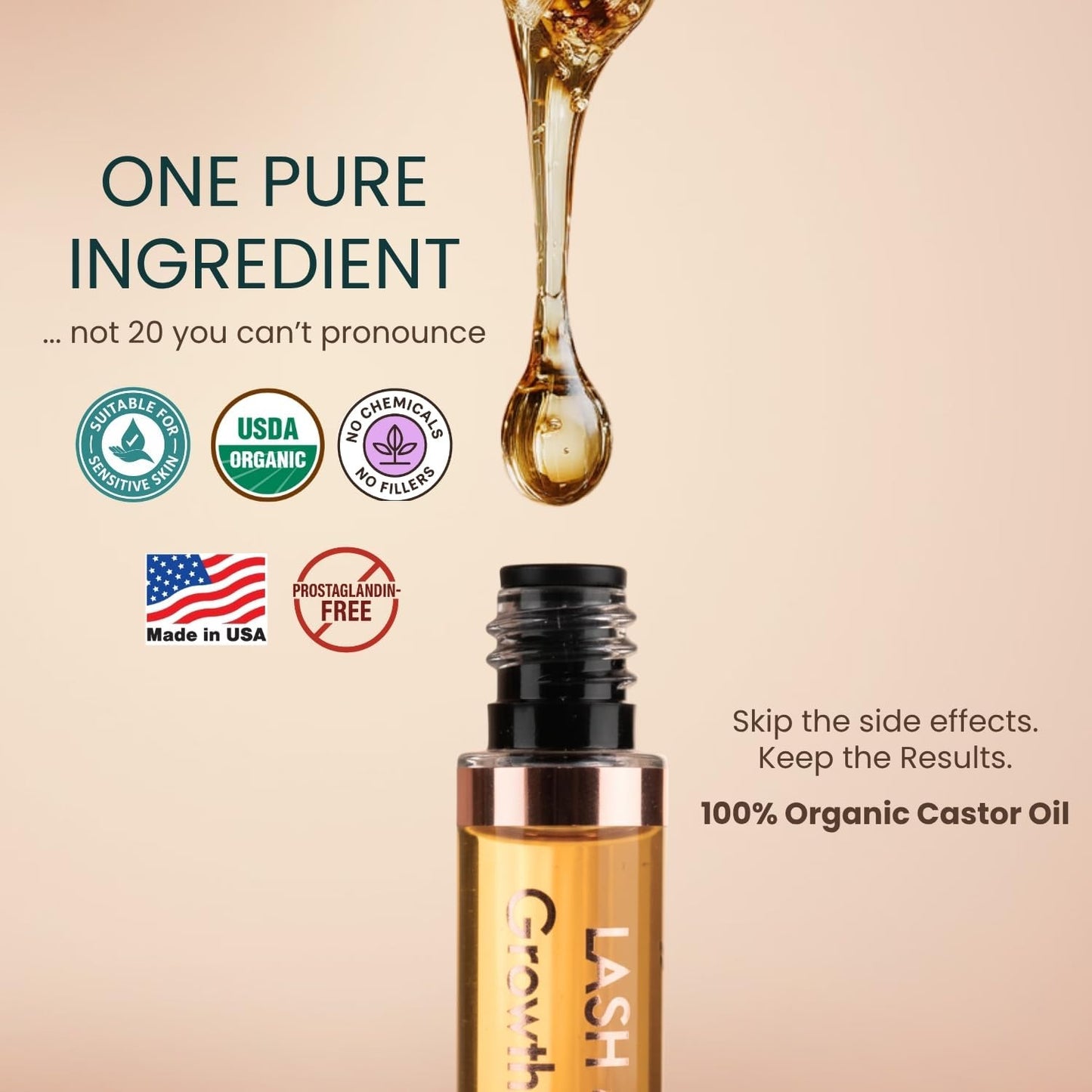 Live Fraiche Organic Castor Oil Lash Serum – 2oz Glass Bottle, Hexane-Free