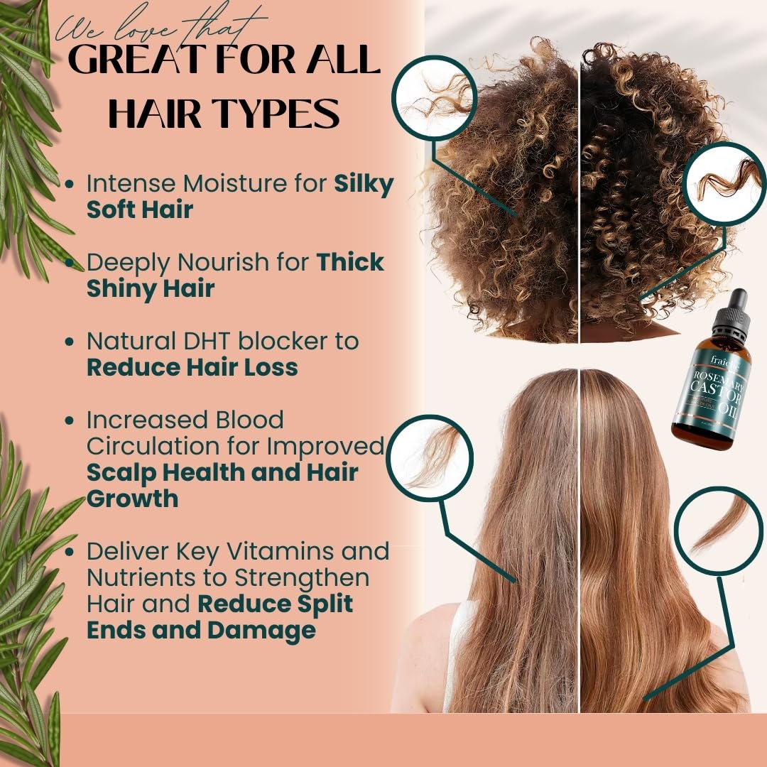 Live Fraiche Rosemary Castor Oil for Hair Growth – 4 oz, Cold-Pressed, No Fillers