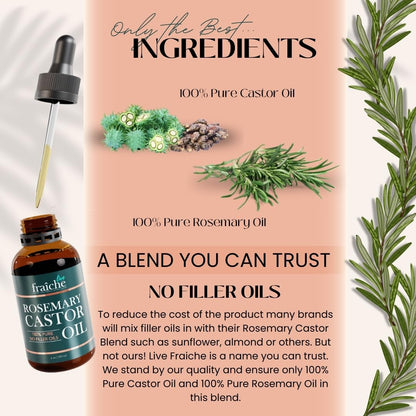Live Fraiche Rosemary Castor Oil for Hair Growth – 4 oz, Cold-Pressed, No Fillers