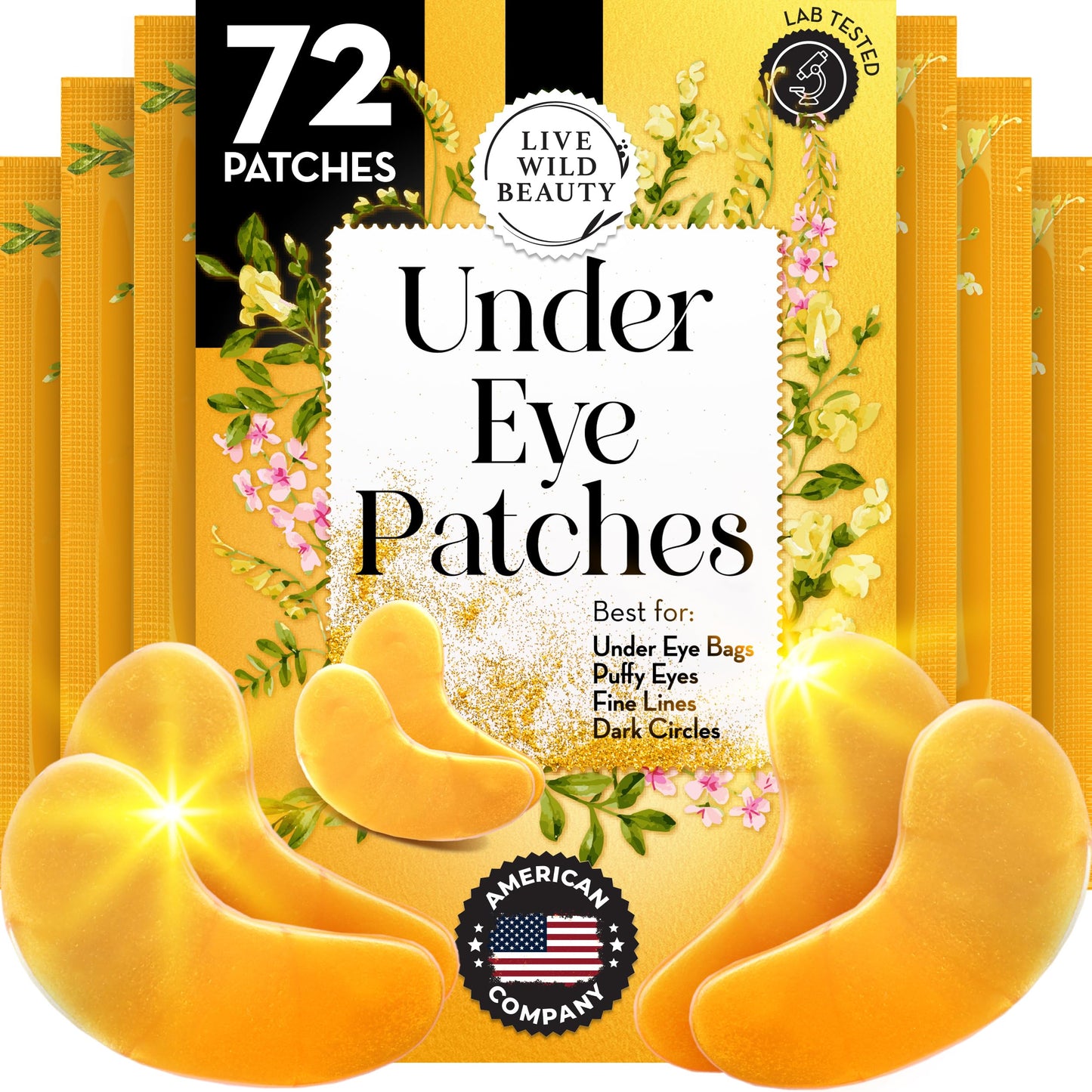 Live Wild Beauty Under Eye Patches with 24K Gold & Collagen – 72 Patches