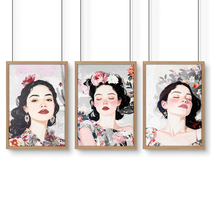 Living Room Art Paintings | Set of 3 Boho Women Wall art Prints