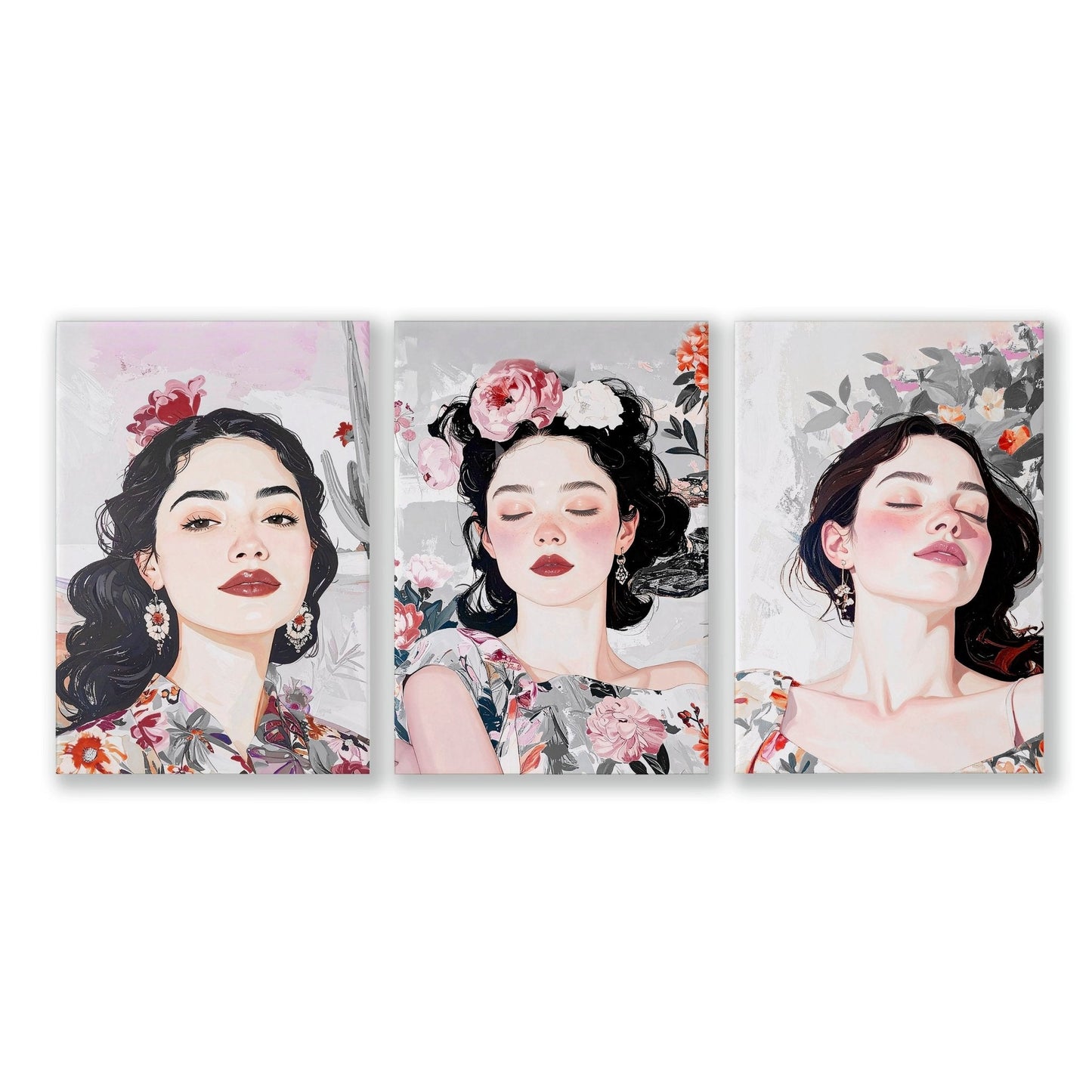 Living Room Art Paintings | Set of 3 Boho Women Wall art Prints
