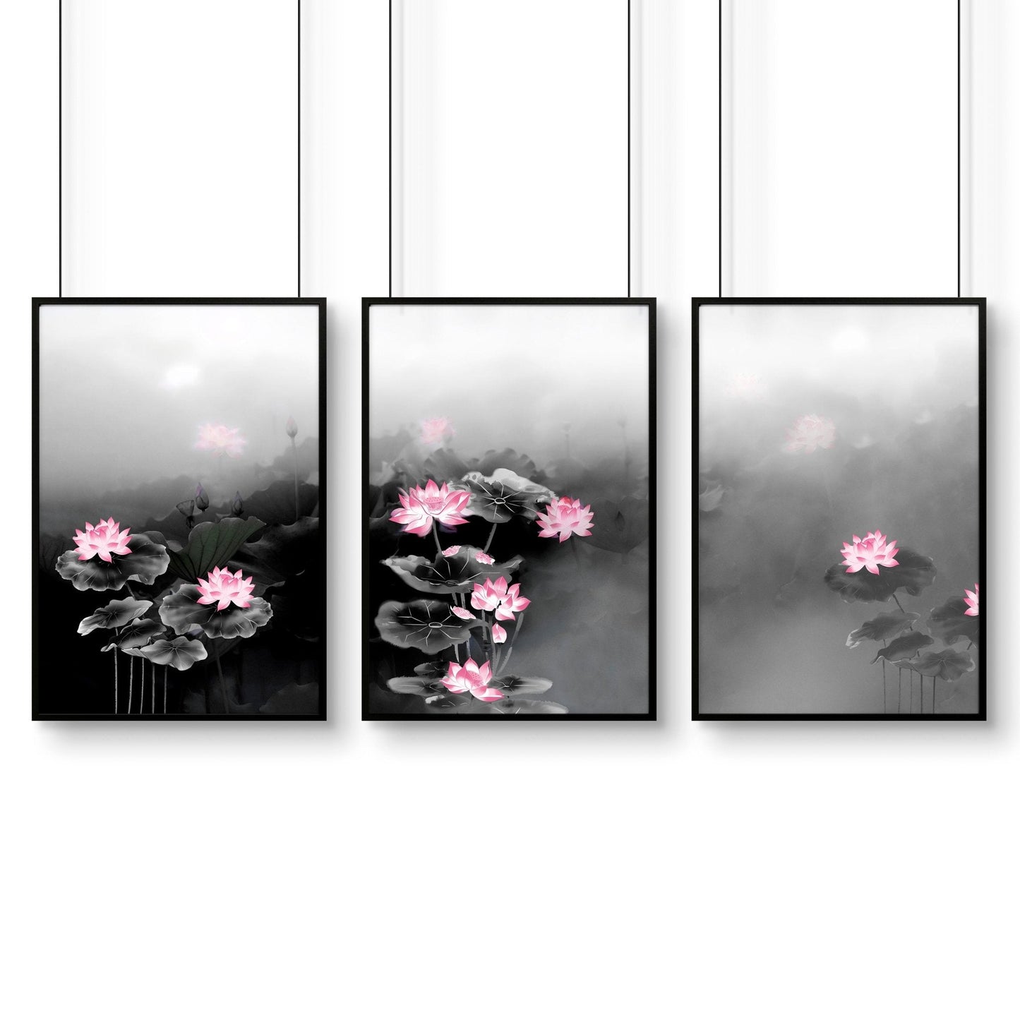 Living Room Canvas Art | Set of 3 Asian Inspired Wall art Prints