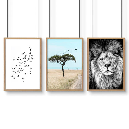 Living Room Wall Art Canvas | Set of 3 African Wildlife Wall art Prints
