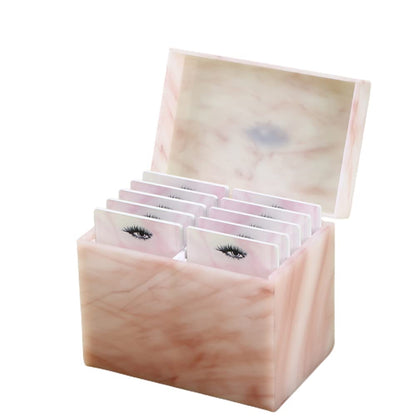 LIXIMMAZN 10-Layer Acrylic Eyelash Storage Box – Marble Pink Display & Organizer