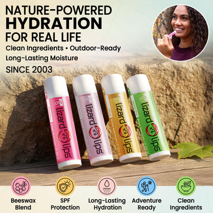 Lizard Lips Lip Balm SPF 15 – Variety Pack (4 Flavors): Vanilla, Vanilla Mint, Raspberry, Citrus