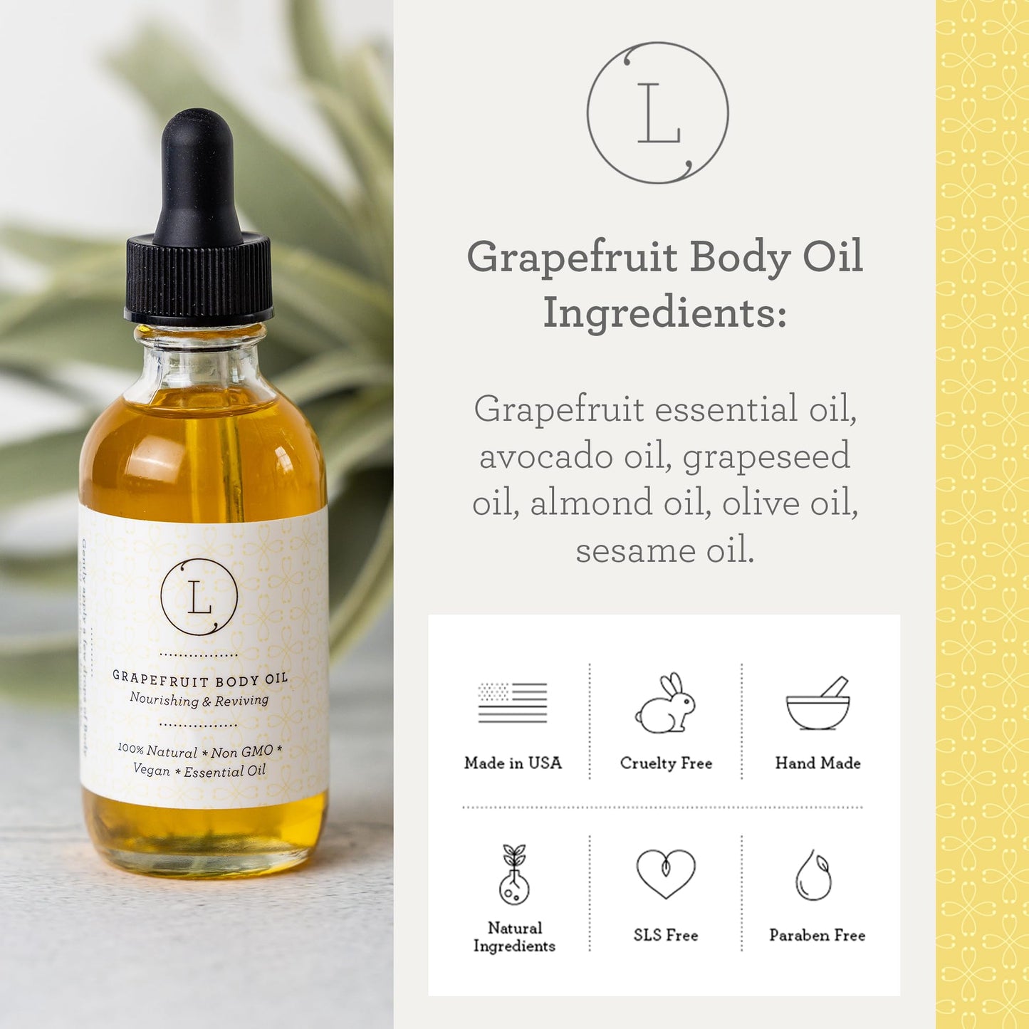 Lizush Grapefruit Body Oil - 2 oz | Natural, Vegan, Non-GMO Moisturizing Bath Oil