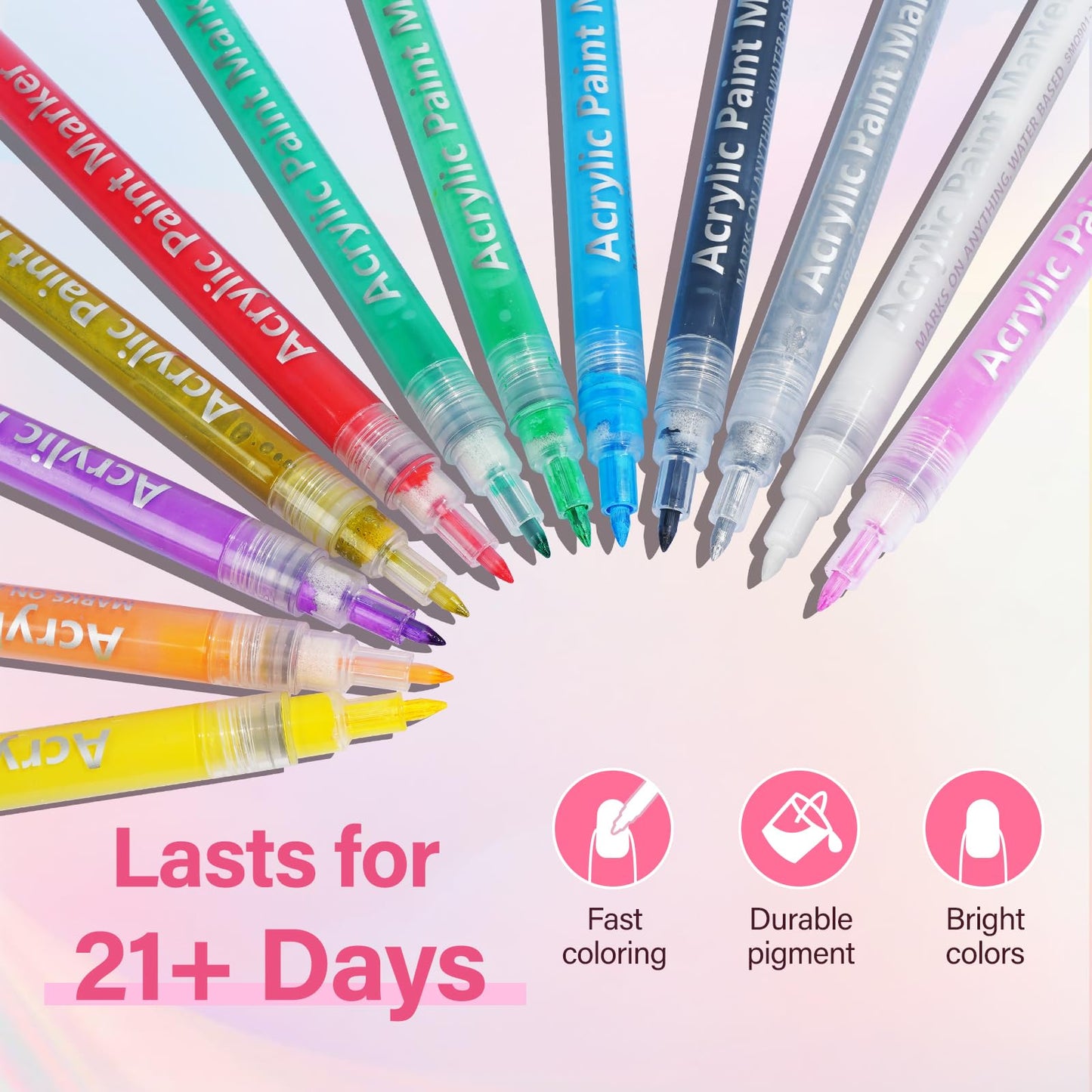 LKE 12 Colors Nail Art Pens Set – Quick-Dry Nail Design Markers for DIY Manicures