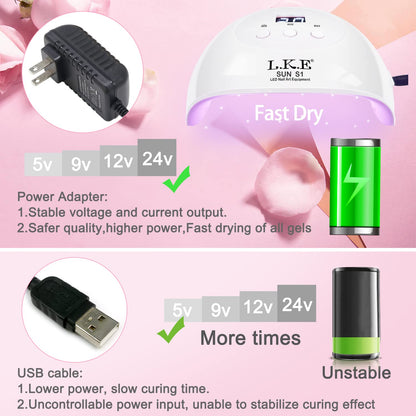LKE UV LED Nail Lamp 72W – Gel Polish Curing, 3 Timers, Smart Sensor, White