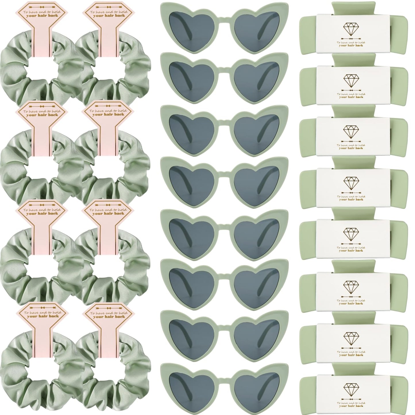 Loanzeg Bridesmaid Scrunchies & Hair Clips Set – 24pc Sage Green Bridal Party Gifts