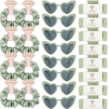 Loanzeg Bridesmaid Scrunchies & Hair Clips Set – 24pc Sage Green Bridal Party Gifts