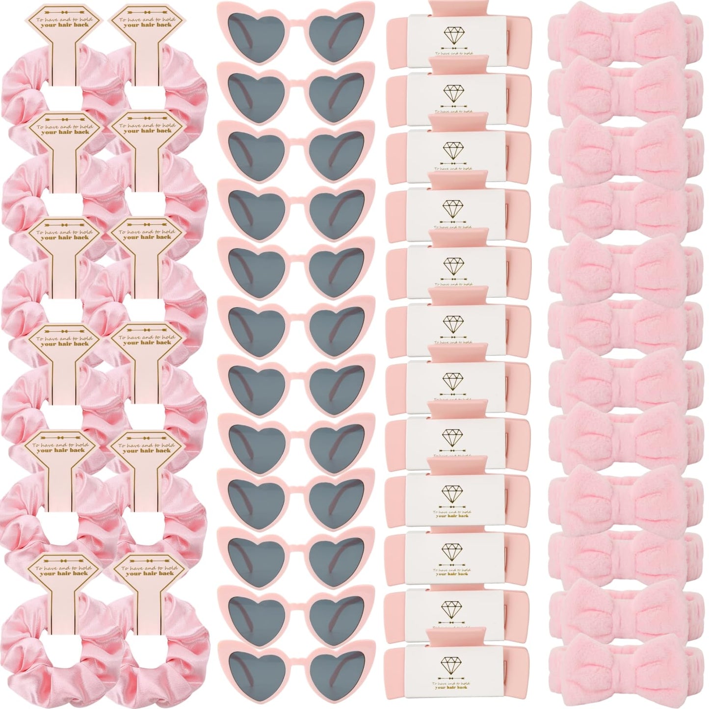Loanzeg Bridesmaid Scrunchies & Hair Clips Set – 12-Piece Bridal Party Gifts (Pink)