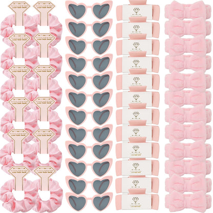 Loanzeg Bridesmaid Scrunchies & Hair Clips Set – 12-Piece Bridal Party Gifts (Pink)