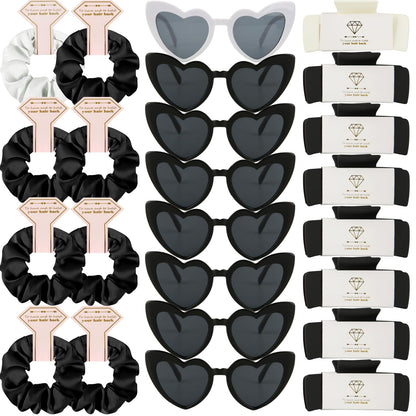 Loanzeg Bridesmaid Scrunchies & Hair Clips Set – 24-Piece White & Black Gift Kit for Bridal Shower and Wedding Parties