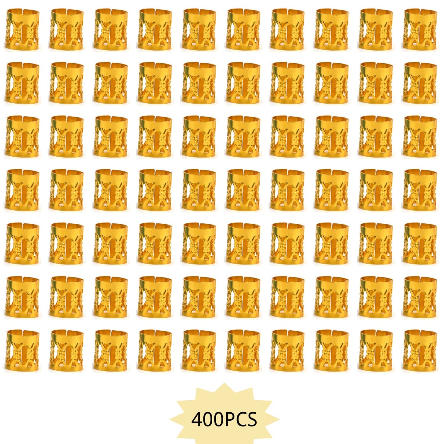 Loceast 400PCS Gold Hair Cuffs & Dreadlock Beads for Braids – Aluminum, Adjustable, Box Braids (Golden)