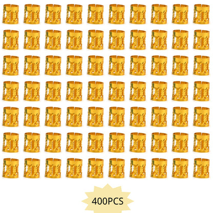 Loceast 400PCS Gold Hair Cuffs & Dreadlock Beads for Braids – Aluminum, Adjustable, Box Braids (Golden)